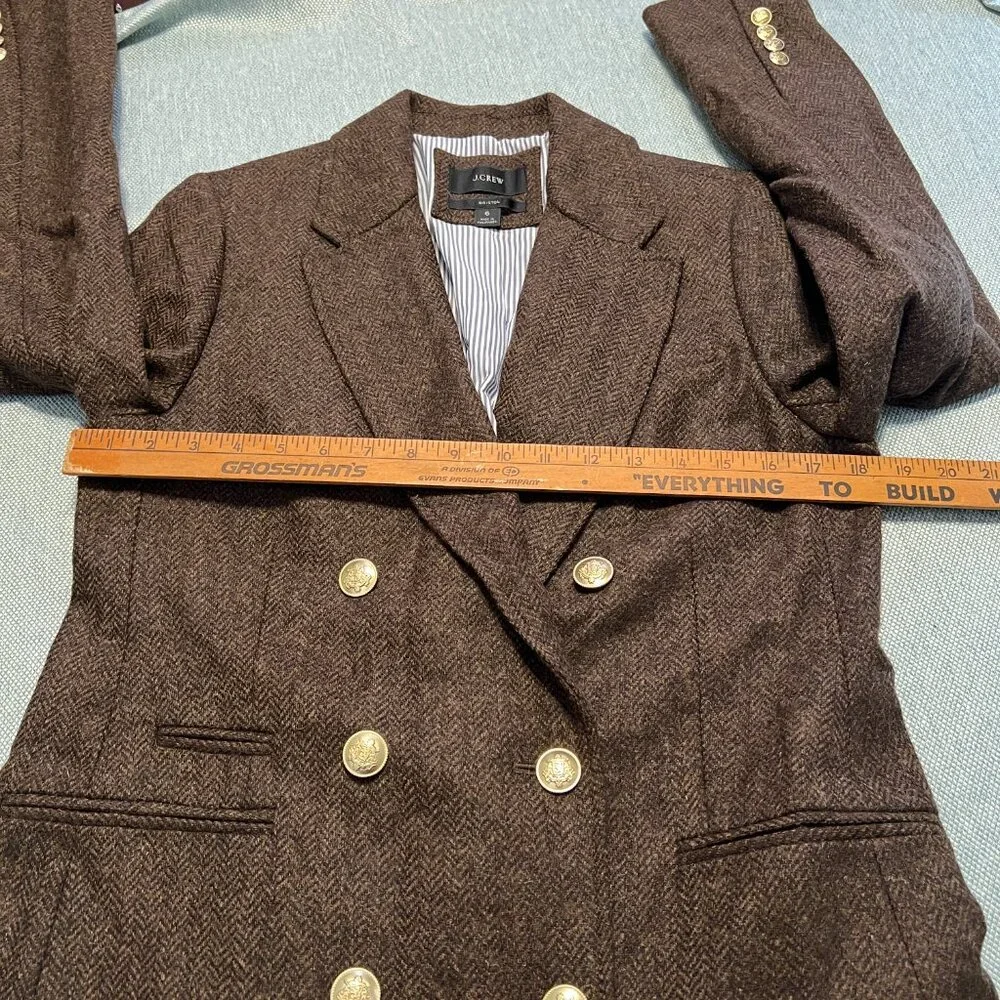 J CREW BRISTOL DOUBLE BREASTED BLAZER DARK CHOCOLATE WOOL HERRINGBONE SIZE 6 - Picture 9 of 12